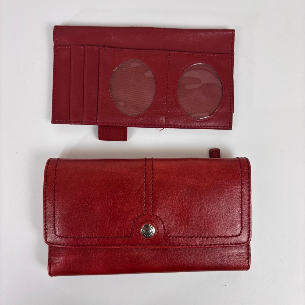 Fossil 2-Pc Set Leather Crossbody Purse Leather Organizer Clutch Wallet Red - Picture 9 of 15